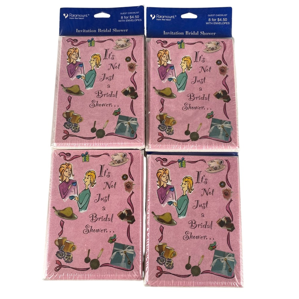 Paramount Bridal Shower Invitations 32 Count Pink Vintage Tea Party 4 Packs NEW
